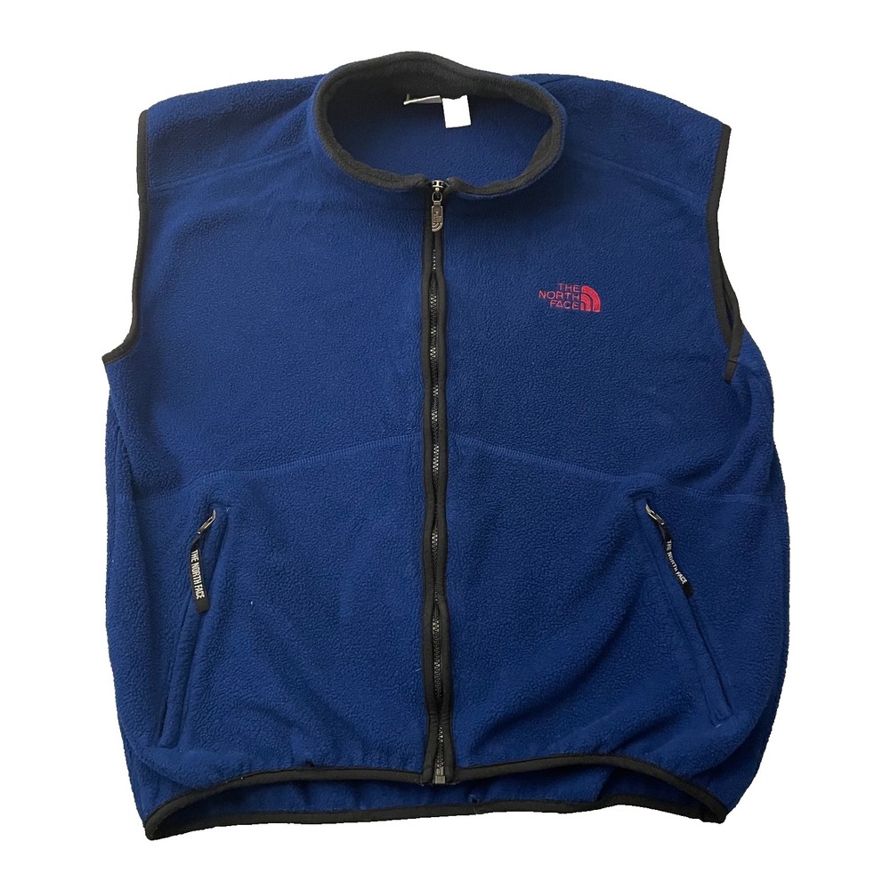 Vintage The North Face Fleece Vest Mens XL Made in USA Blue Red Logo Full Zip 90